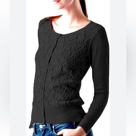 Black lace front cardigan. - Picture 2 of 6